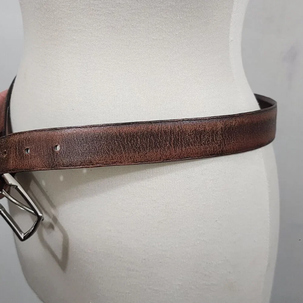 Vintage 90s Ralph Lauren Polo Brown Leather Belt Mens W34 Rectangle Buckle